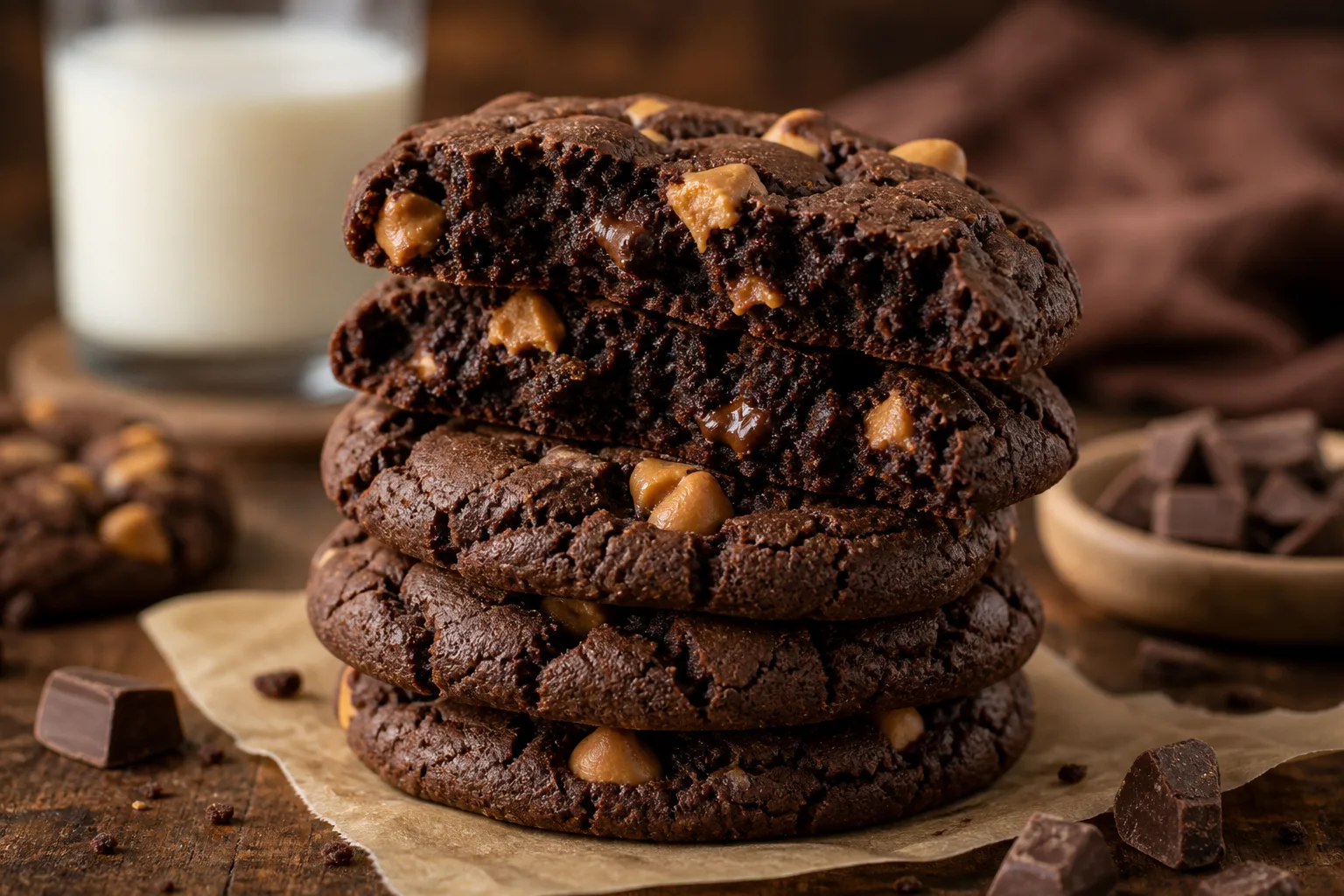 Decadent Hershey's Double Chocolate and Peanut Butter Chip Cookies